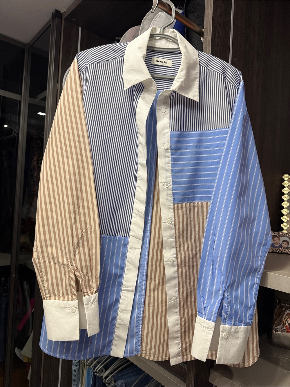 Sandro Patchwork Stripe Button-Down Shirt and bubble skirt set - Picture 3 of 10